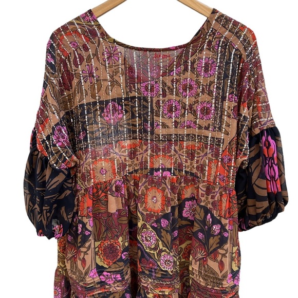 Free People Too Much To Dream Brown Pink Floral Tiered Beads Maxi NWT Size XS - Picture 11 of 14